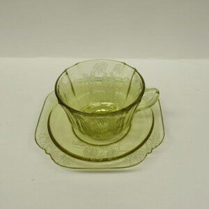 Federal Depression Glass Amber PARROT, aka SYLVAN, Tea or Coffee Cup and Saucer